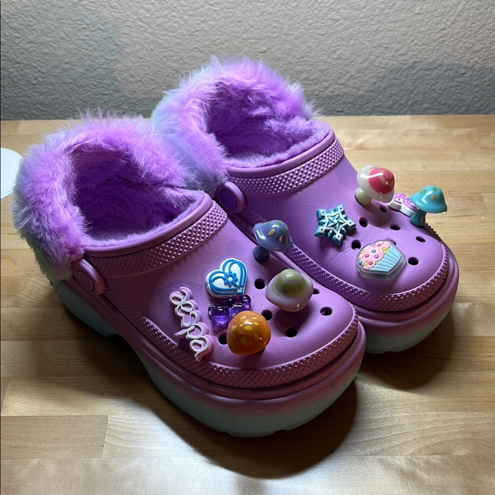 Purple fall/winter Korean Crocs with Charms